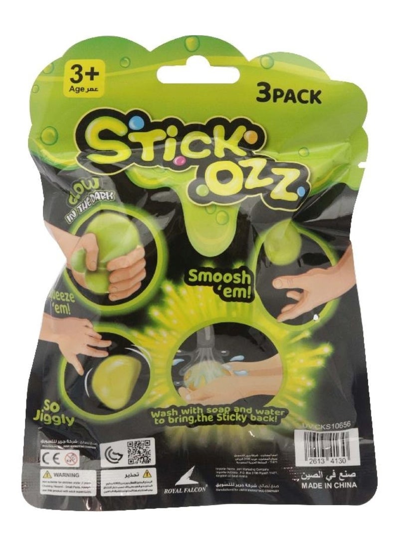 3 in 1 Pack Squishy Balls Stick Ozz Glow in the Dark
