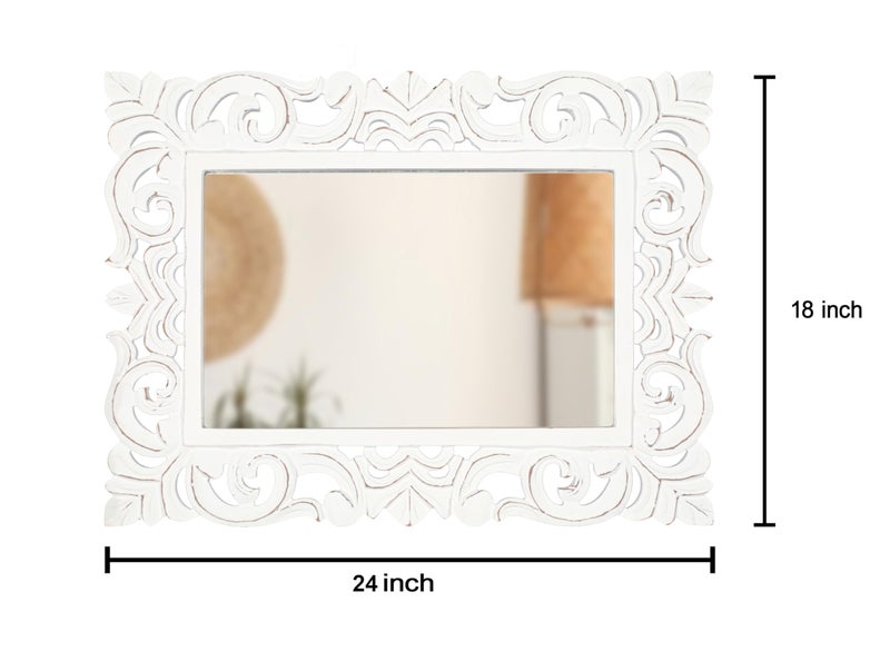 Light & Pro Lightnpro Hand Carved Rectangular Wall Mirror - 18Ã—24 Inch Rustic Farmhouse Wood Frame with Antique White Finish - Vintage Boho Decorative Accent Mirror for Bathroom, Entryway, Bedroom & Living Room - Image 4
