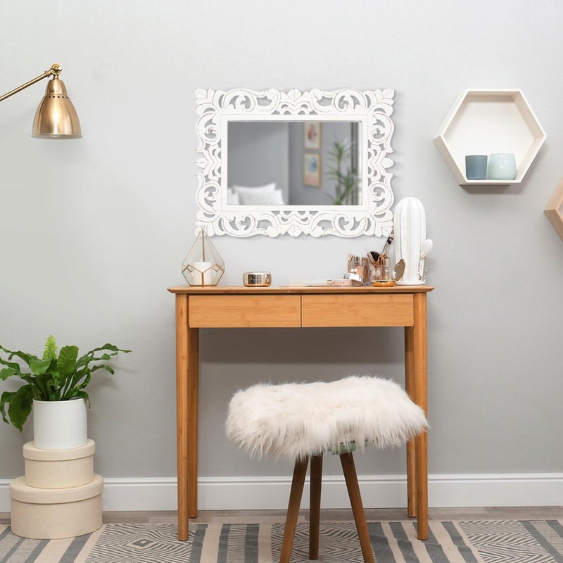 Light & Pro Lightnpro Hand Carved Rectangular Wall Mirror - 18Ã—24 Inch Rustic Farmhouse Wood Frame with Antique White Finish - Vintage Boho Decorative Accent Mirror for Bathroom, Entryway, Bedroom & Living Room - Image 3