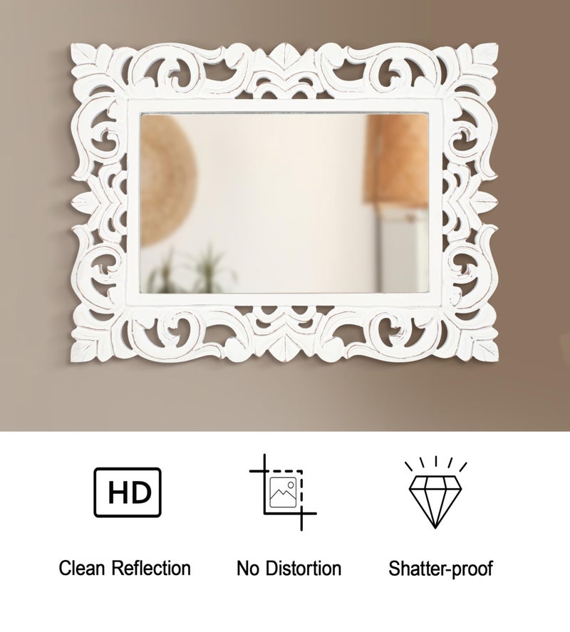 Light & Pro Lightnpro Hand Carved Rectangular Wall Mirror - 18Ã—24 Inch Rustic Farmhouse Wood Frame with Antique White Finish - Vintage Boho Decorative Accent Mirror for Bathroom, Entryway, Bedroom & Living Room - Image 5