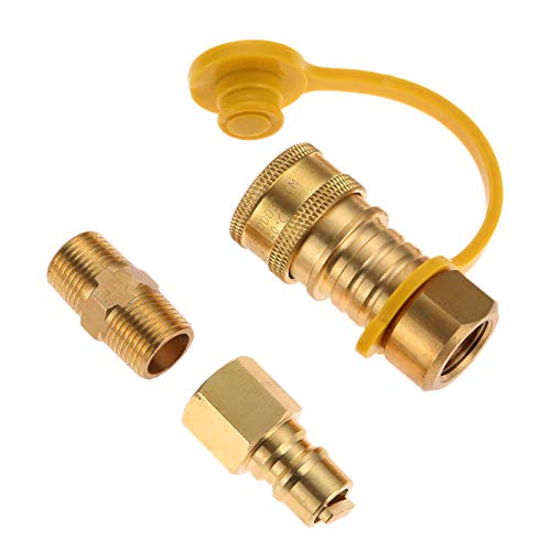 DRELD 3/8 Inch Natural Gas Quick Connect Fittings, Natural and Propane LP Propane Gas Hose Quick Disconnect Plug Kit, 3/8” Male Pipe NPT Thread x 3/8” Female Pipe Thread - Image 1