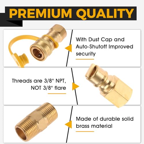 DRELD 3/8 Inch Natural Gas Quick Connect Fittings, Natural and Propane LP Propane Gas Hose Quick Disconnect Plug Kit, 3/8” Male Pipe NPT Thread x 3/8” Female Pipe Thread - Image 5
