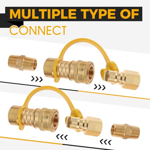 DRELD 3/8 Inch Natural Gas Quick Connect Fittings, Natural and Propane LP Propane Gas Hose Quick Disconnect Plug Kit, 3/8” Male Pipe NPT Thread x 3/8” Female Pipe Thread - Image 3