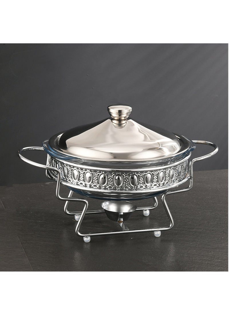 Hihonor Round Buffet Chafing Dish, 2L Stainless Steel Chafing Dish Buffet Chafer Set, Food Warmer with Glass Food Pan, Fuel Holder and Lid for Buffet, Weddings, Parties(Color : Silver)  - Image 1