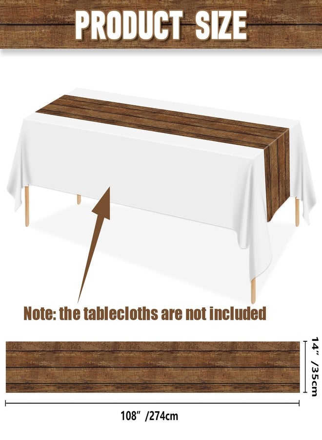 PTECDROTS 6Pcs Rustic Table Runner Brown Wood Grain Country Table Runner Table Cloth Rectangular Table Decoration for Western Barn Farm Barbecue Birthday Party Decorations, 14 x 108inch - Image 3