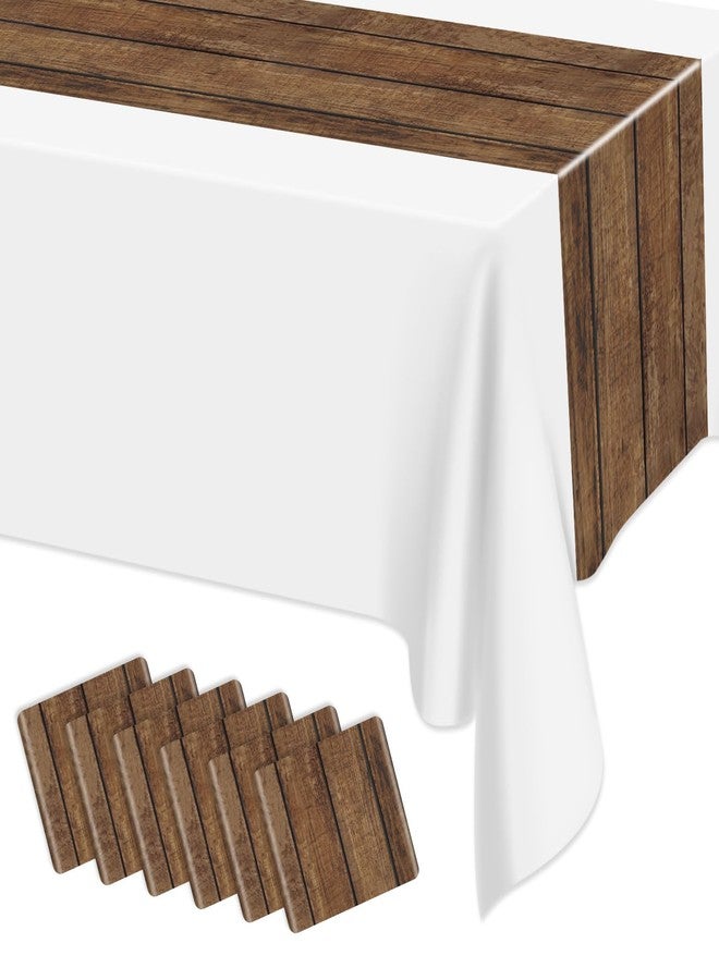 PTECDROTS 6Pcs Rustic Table Runner Brown Wood Grain Country Table Runner Table Cloth Rectangular Table Decoration for Western Barn Farm Barbecue Birthday Party Decorations, 14 x 108inch - Image 1