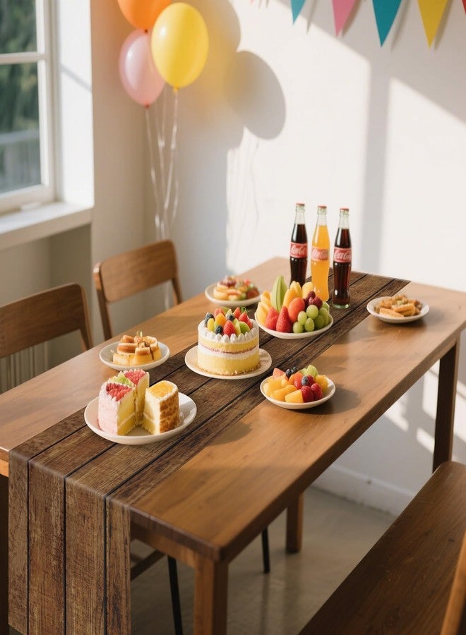 PTECDROTS 6Pcs Rustic Table Runner Brown Wood Grain Country Table Runner Table Cloth Rectangular Table Decoration for Western Barn Farm Barbecue Birthday Party Decorations, 14 x 108inch - Image 5