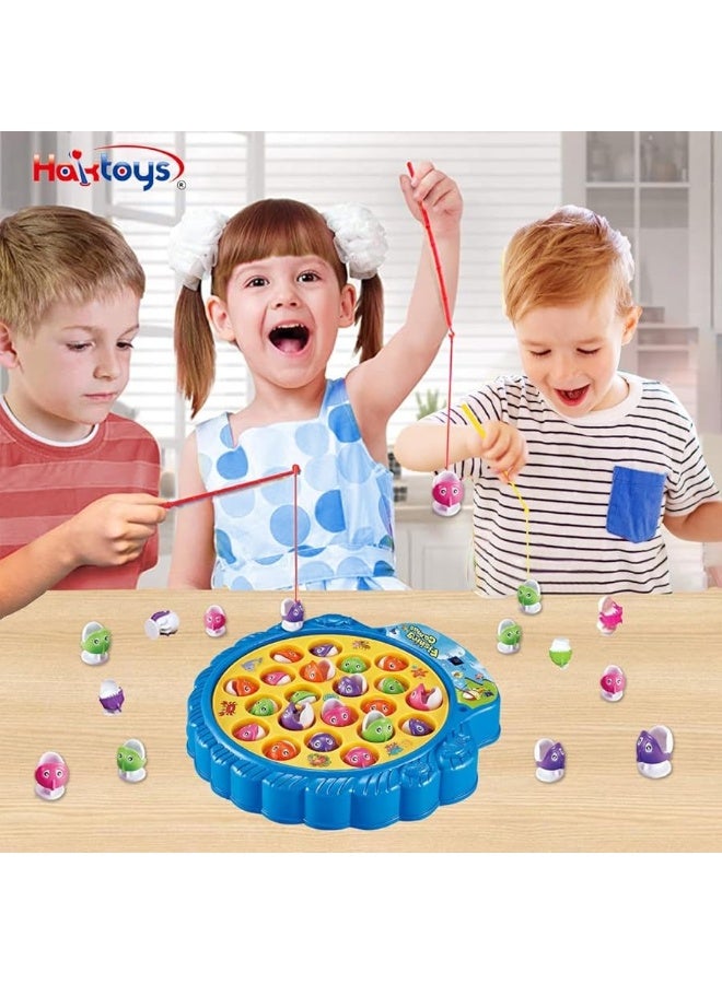 Haktoys Fishing Game Play Set Includes 21 Fish and 4 Fishing Poles on Rotating Board with Music On/Off Switch for Quiet Play | Board Game for 1-4 Players - Image 1