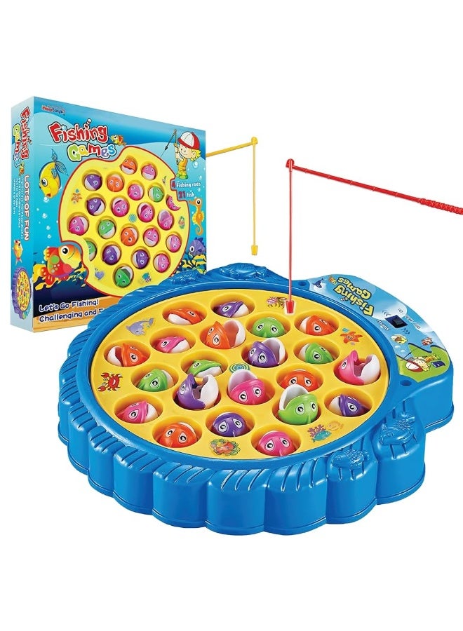 Haktoys Fishing Game Play Set Includes 21 Fish and 4 Fishing Poles on Rotating Board with Music On/Off Switch for Quiet Play | Board Game for 1-4 Players - Image 4