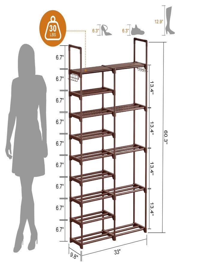 WOWLIVE 9 Tiers Shoe Rack Shoe Storage Shoe Organizer 30-35 Pairs Shoe Tower Unit Shelf Durable Metal Pipes with Plastic Connectors Stackable Cabinet Brown - Image 5