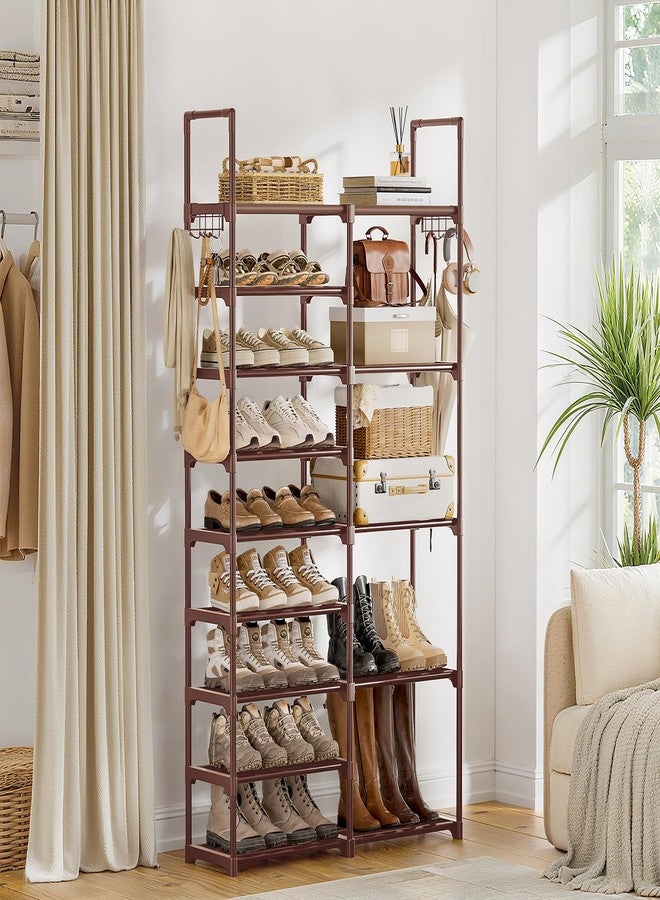 WOWLIVE 9 Tiers Shoe Rack Shoe Storage Shoe Organizer 30-35 Pairs Shoe Tower Unit Shelf Durable Metal Pipes with Plastic Connectors Stackable Cabinet Brown - Image 3
