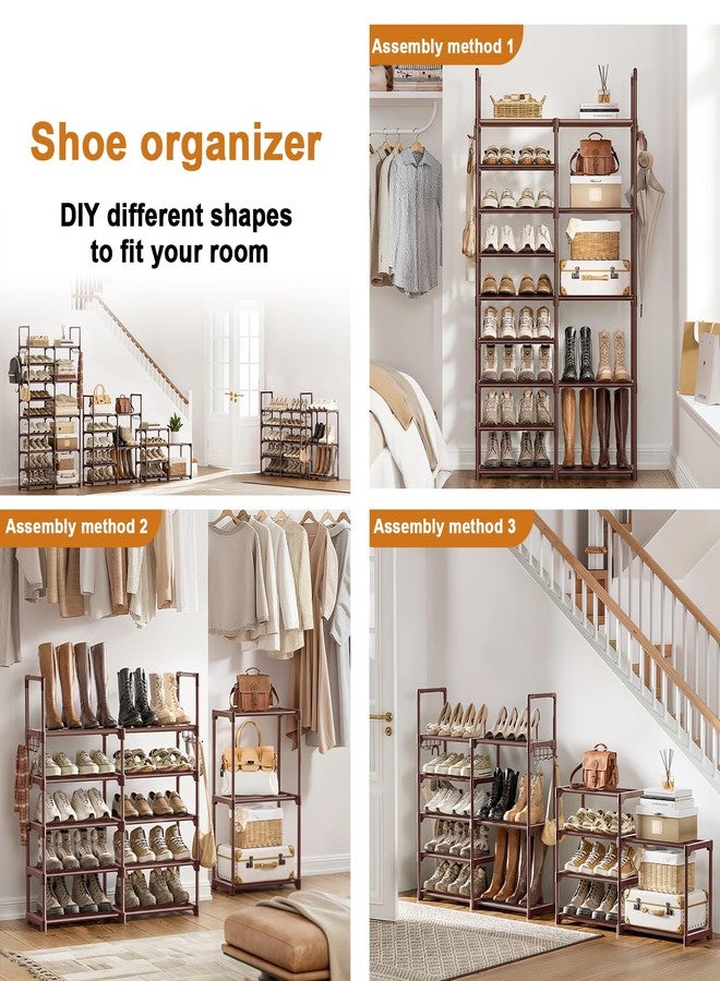 WOWLIVE 9 Tiers Shoe Rack Shoe Storage Shoe Organizer 30-35 Pairs Shoe Tower Unit Shelf Durable Metal Pipes with Plastic Connectors Stackable Cabinet Brown - Image 4