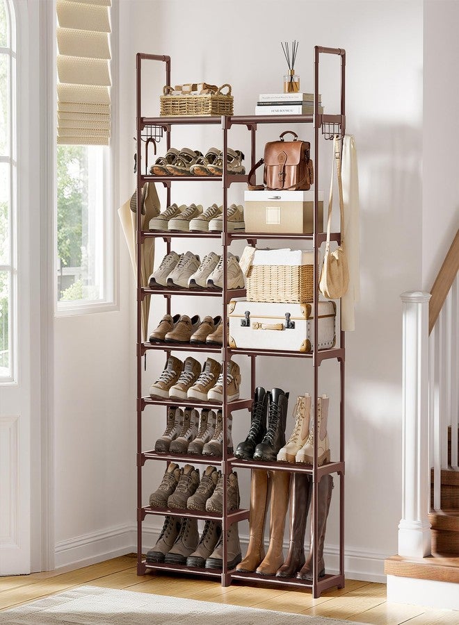 WOWLIVE 9 Tiers Shoe Rack Shoe Storage Shoe Organizer 30-35 Pairs Shoe Tower Unit Shelf Durable Metal Pipes with Plastic Connectors Stackable Cabinet Brown - Image 2