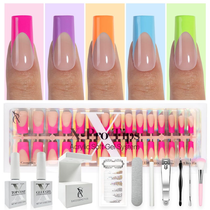SXC Cosmetics X-Pro Tips French Tip Press On Nails - Bright Pastel Glow in the Dark Series (GLOW117KIT-M Square) - Image 1