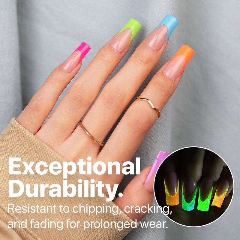 SXC Cosmetics X-Pro Tips French Tip Press On Nails - Bright Pastel Glow in the Dark Series (GLOW117KIT-M Square) - Image 3