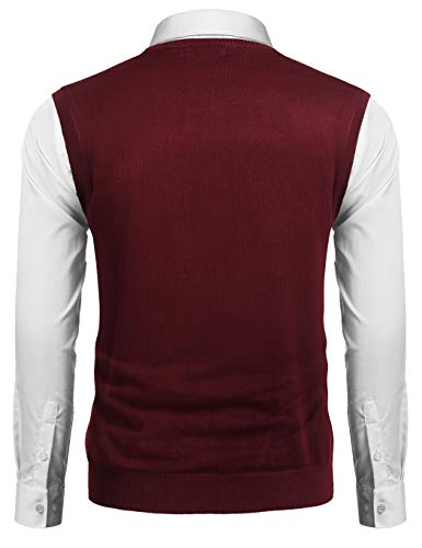 Coofandy Men's Casual Slim Fit V-neck Rhombus Business Knitwear Sweater Vest,Wine Red,Medium - Image 4