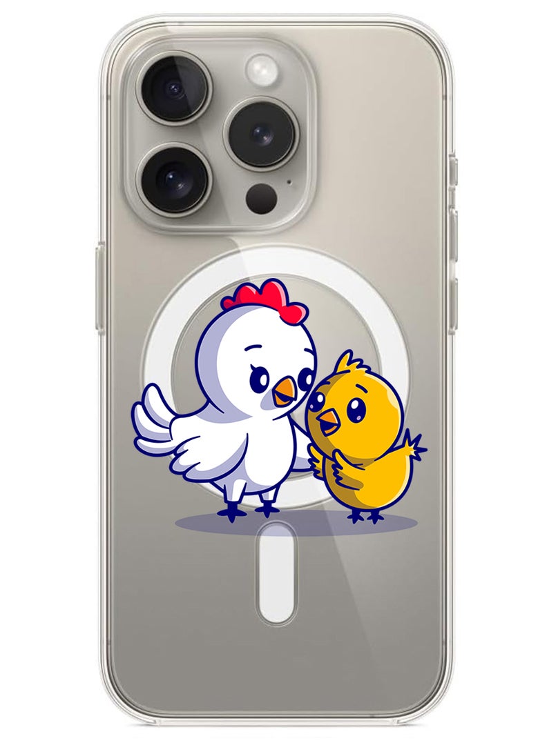 Theodor Magnetic Case for iPhone 15 Pro 6.1-inch Compatible with MagSafe Wireless Charging, Shockproof Phone Bumper Cover Chicken & Hen - Image 1
