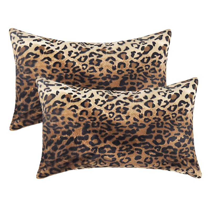 CARRIE HOME Soft Plush Leopard Print Faux Fur Lumbar Pillow Covers for Home Couch Sofa (Set of 2, 12x20 inch) Cheetah Lumbar Set of 2