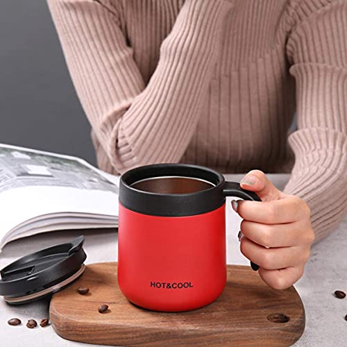 ONICORN® 350ML Coffee Mug with Handle and Sliding Lid,Stainless Steel Travel Tumbler Cup with Handle,Double Wall Vacuum Insulated Camping Cup for Hot & Cold Drinks Tea (1PCS) (RED) - Image 2