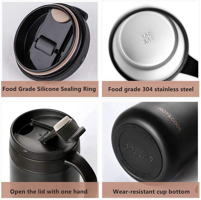 ONICORN® 350ML Coffee Mug with Handle and Sliding Lid,Stainless Steel Travel Tumbler Cup with Handle,Double Wall Vacuum Insulated Camping Cup for Hot & Cold Drinks Tea (1PCS) (RED) - Image 5