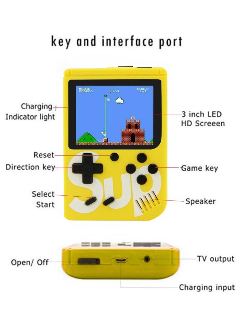 SUP SUP Handheld Game Console with 400 Classic Retro Games, 3-Inch Color Screen, Rechargeable Battery, Portable Mini Gaming Device for Kids & Adults | Yellow - Image 4