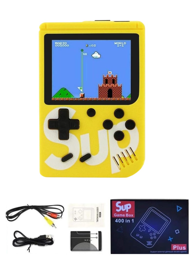 SUP SUP Handheld Game Console with 400 Classic Retro Games, 3-Inch Color Screen, Rechargeable Battery, Portable Mini Gaming Device for Kids & Adults | Yellow - Image 1