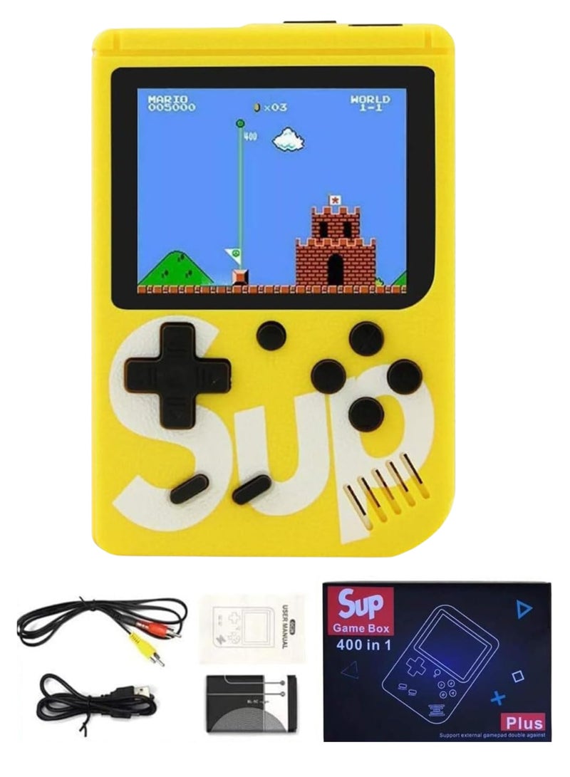 SUP Handheld Game Console with 400 Classic Retro Games, 3-Inch Color Screen, Rechargeable Battery, Portable Mini Gaming Device for Kids & Adults | Yellow - Image 1