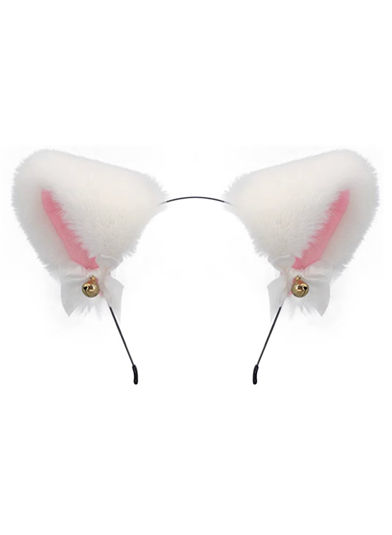No brands Women Girl Plush Furry Cat Ears Headband Fox Ears Bells Headwear for Cosplay Party Costume Accessories - Image 1