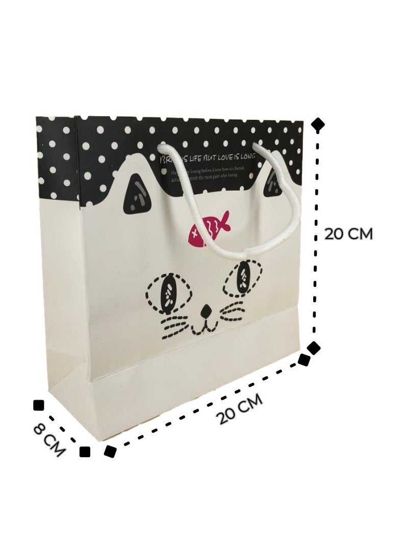 Cute Cat Face Gift Bag – 20x20x8 cm, Polka Dot Top, Make Life Full of Love Design (12 pieces) - Image 1