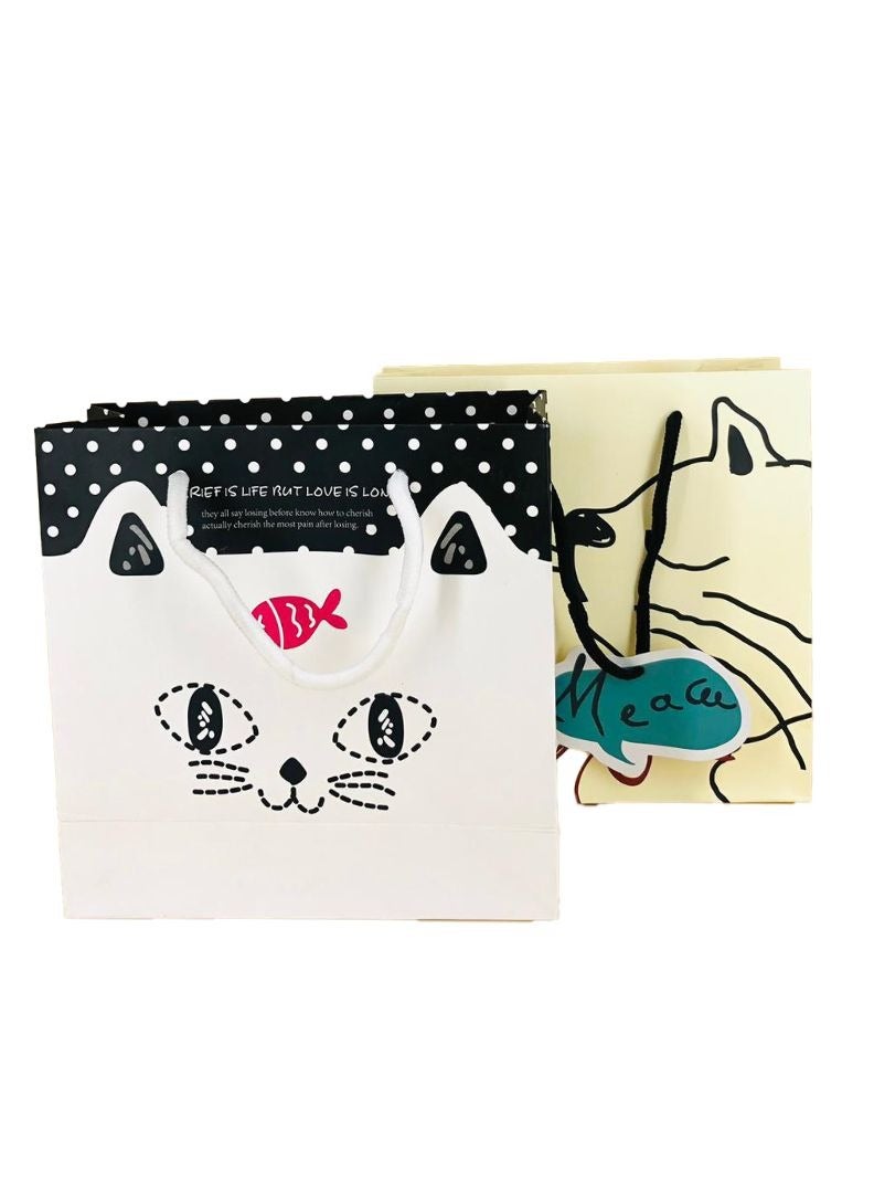Cute Cat Face Gift Bag – 20x20x8 cm, Polka Dot Top, Make Life Full of Love Design (12 pieces) - Image 3