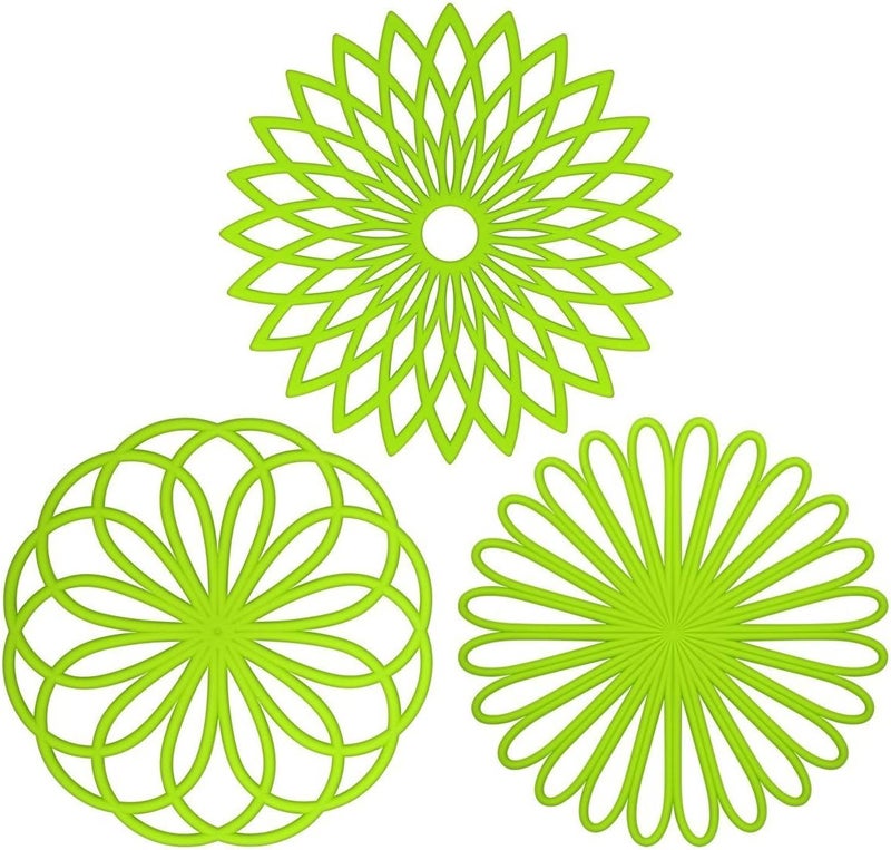 ME.FAN MEFAN Silicone Trivet Mat  Kitchen Hot Pads for Pots  Dish  Insulated Teapot Trivet  Flexible Durable NonSlip Large Coasters 3 Set Grass Green - Image 1