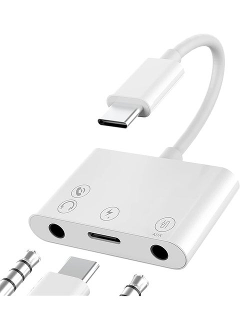 Usb C To 3.5Mm Audio Adapter Charger Headphone And Aux Port 3 In 1 Type C ​Earbud Splitter Dongle Compatible With Phone15 Pro Max Plus Ipad 10 Air4 5 Mini6 Pro 12