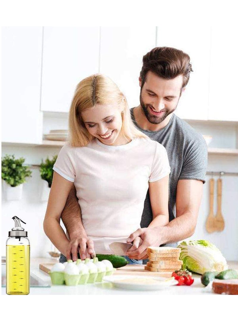 SYOSI 2 Pack Olive Oil Dispenser Bottle, 500ml Vinegar Dispensing Cruets With Dripless Capped Spout, No Drip, Liquid Condiment Container, Glass Decanter for Kitchen & BBQ with Degree Scale - Image 2