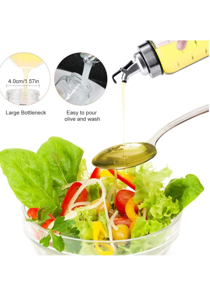 SYOSI 2 Pack Olive Oil Dispenser Bottle, 500ml Vinegar Dispensing Cruets With Dripless Capped Spout, No Drip, Liquid Condiment Container, Glass Decanter for Kitchen & BBQ with Degree Scale - Image 3