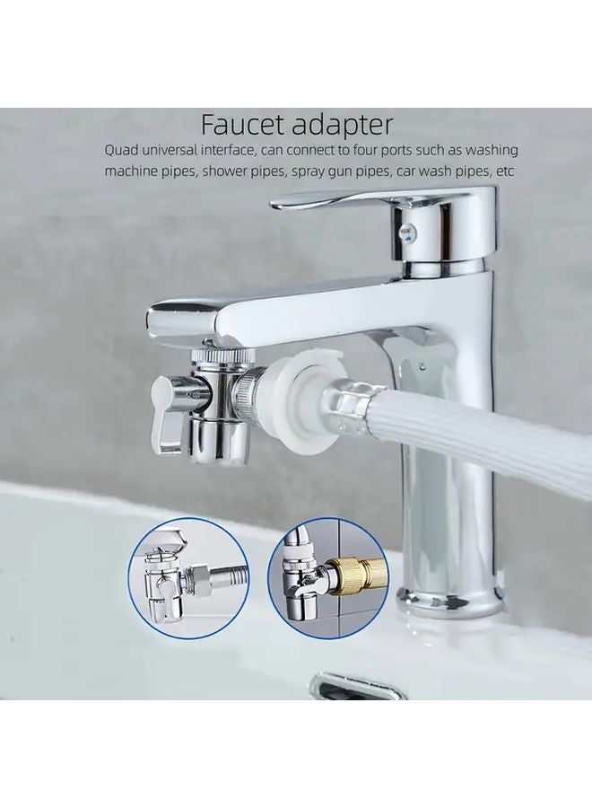 Silvery 304 Stainless Steel 4 Way Faucet Adapter Hot Cold Water Control For Home Use - Image 2