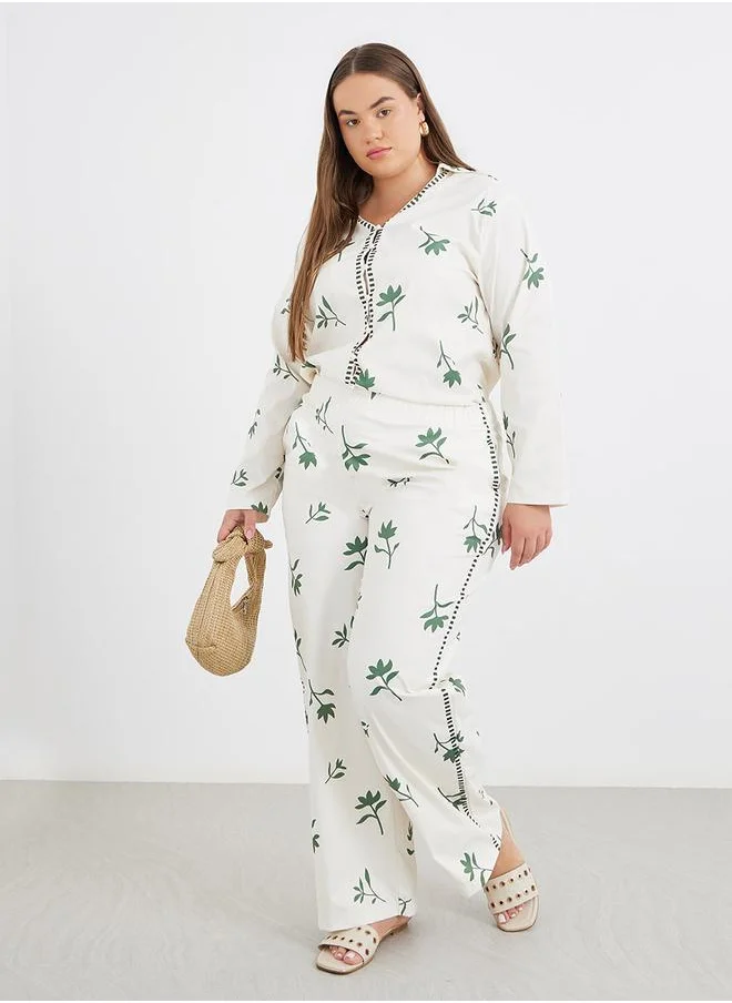 Styli Styli Plus Co-Ords Shirt with Floral Print and Wide Leg Pants