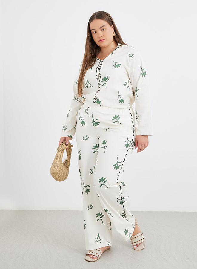Styli Plus Co-Ords Shirt with Floral Print and Wide Leg Pants - Image 1