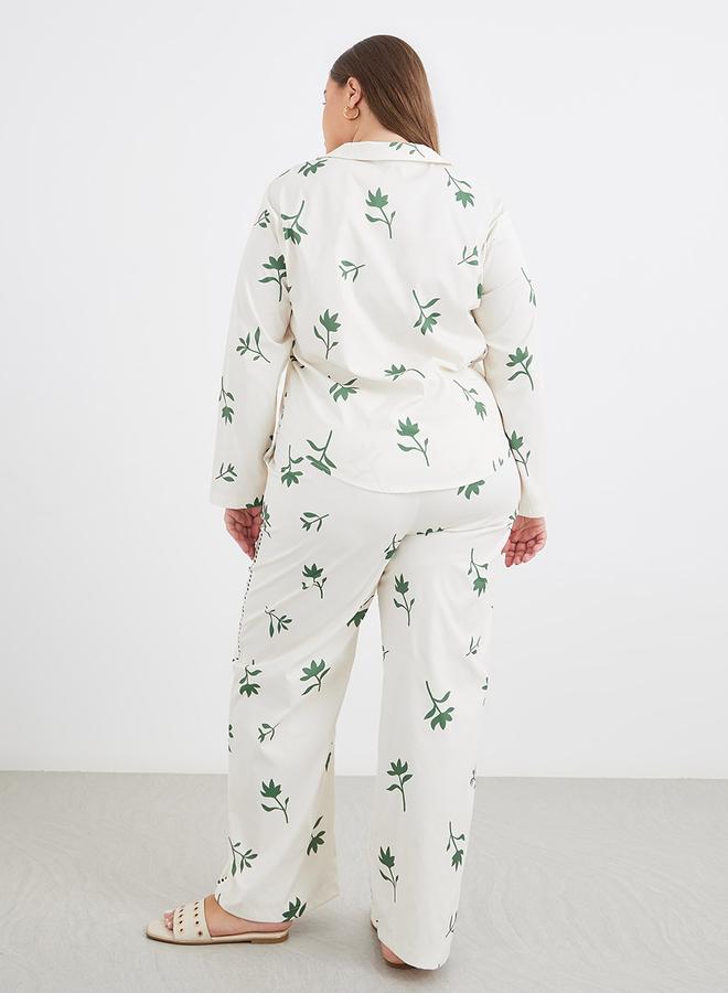 Styli Plus Co-Ords Shirt with Floral Print and Wide Leg Pants - Image 4