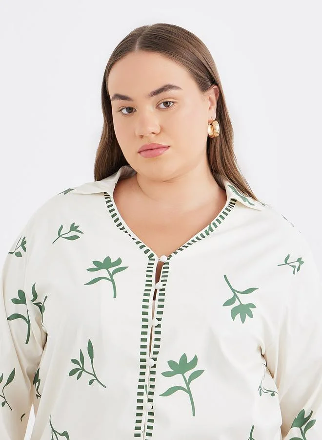 Styli Styli Plus Co-Ords Shirt with Floral Print and Wide Leg Pants