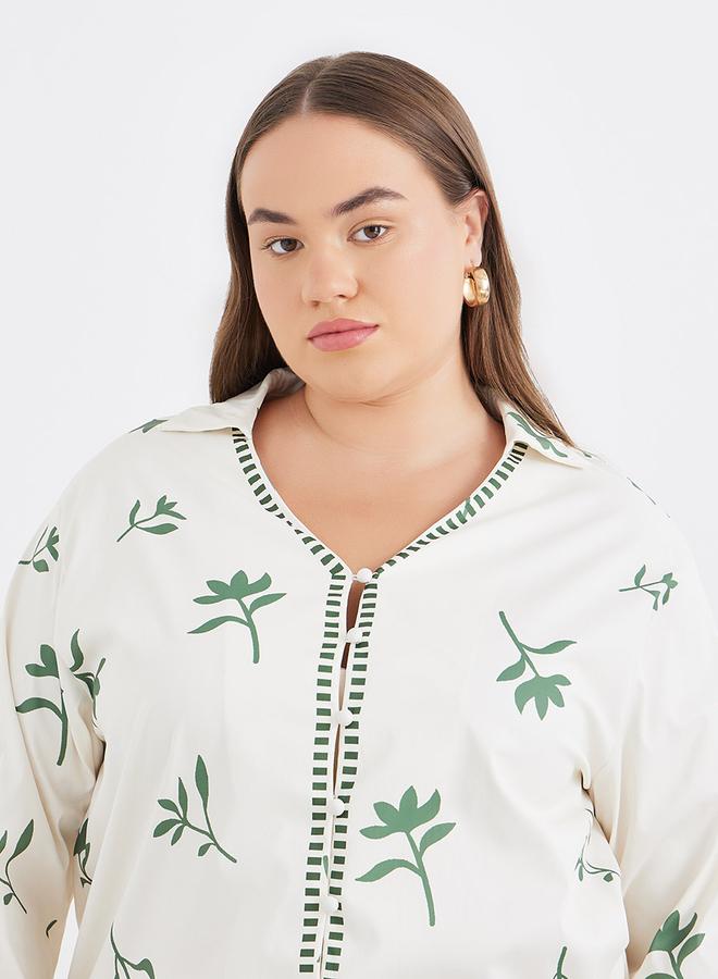 Styli Plus Co-Ords Shirt with Floral Print and Wide Leg Pants - Image 3