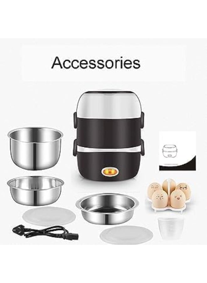 MAKS & CO. - 2 Layers Electric Warmer Lunch Box Food Heater Portable Heating Rice Cooker Warming Steamer Egg Steaming Boiler 2 Litter black and white - Image 1