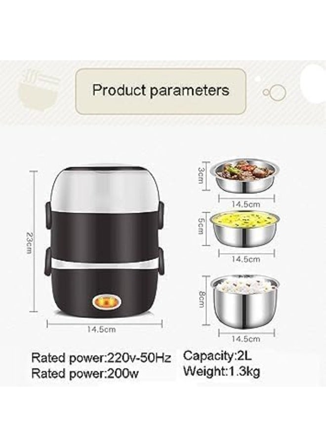 MAKS & CO. - 2 Layers Electric Warmer Lunch Box Food Heater Portable Heating Rice Cooker Warming Steamer Egg Steaming Boiler 2 Litter black and white - Image 1