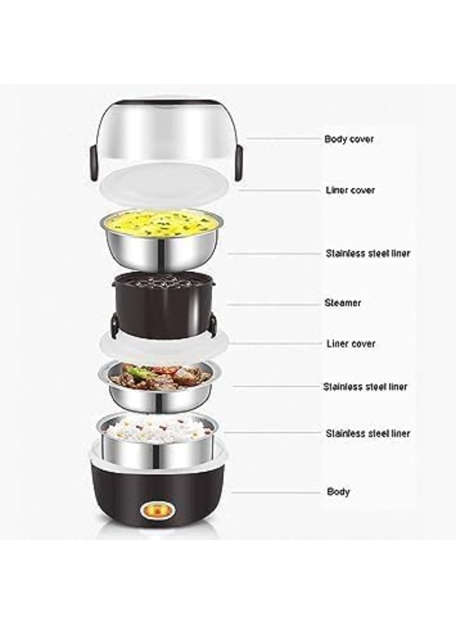 MAKS & CO. - 2 Layers Electric Warmer Lunch Box Food Heater Portable Heating Rice Cooker Warming Steamer Egg Steaming Boiler 2 Litter black and white - Image 1