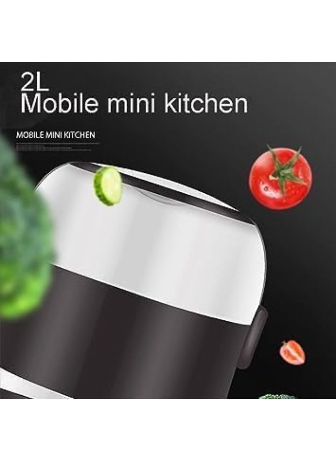 MAKS & CO. - 2 Layers Electric Warmer Lunch Box Food Heater Portable Heating Rice Cooker Warming Steamer Egg Steaming Boiler 2 Litter black and white - Image 1