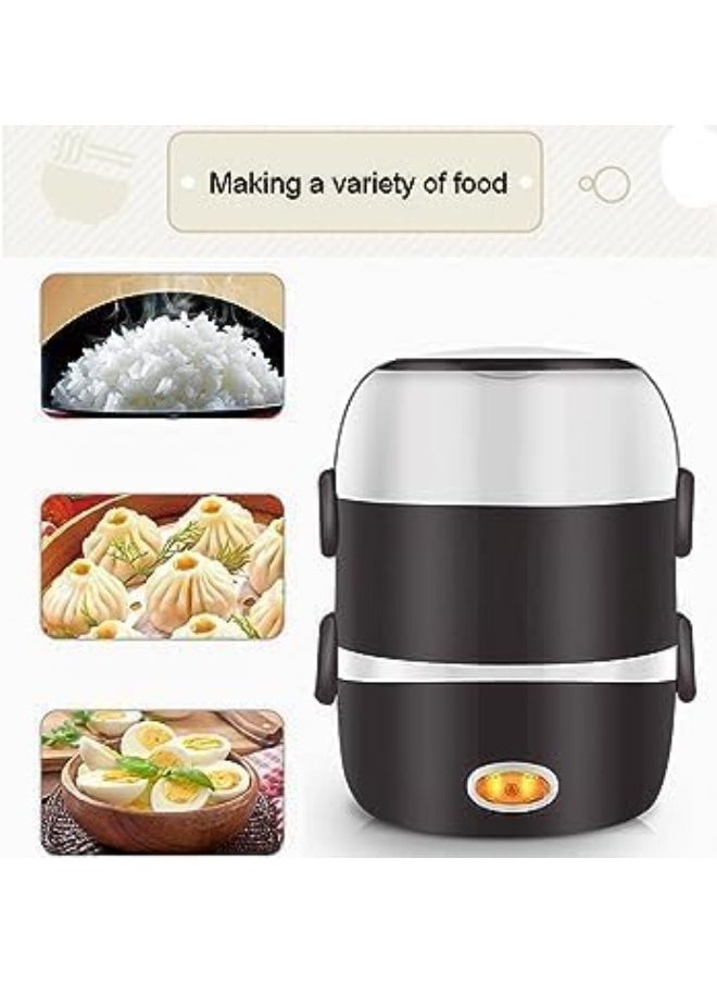 MAKS & CO. - 2 Layers Electric Warmer Lunch Box Food Heater Portable Heating Rice Cooker Warming Steamer Egg Steaming Boiler 2 Litter black and white - Image 1