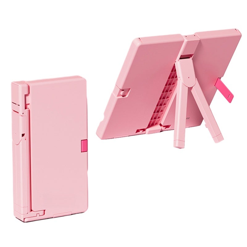 tenwin Pink Folding Book Stand: Triangular Structure Double-Layer Pen Box - Sturdy Support Transparent Clip for Students On-The-Go Studies Work - Image 1