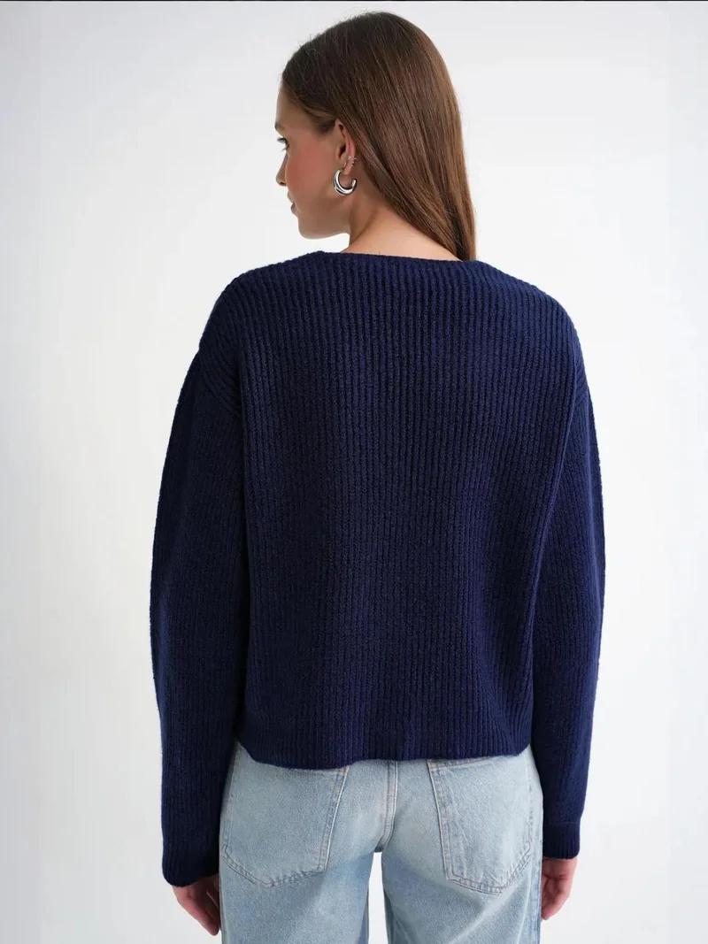 MixRay Navy Blue Mixray Textured V-Neck Button Cardigan for Women | Best Price UAE