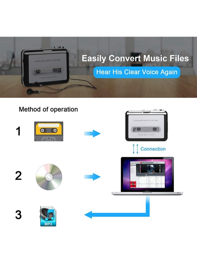 ايكانبو مشغل كاسيت، محول شرائط كاسيت إلى MP3 عبر USB، مشغل موسيقى صوتي محمول، مشغل شرائط كاسيت، مشغل موسيقى صوتي محمول، مشغل شرائط كاسيت إلى MP3 عبر USB  - Image 5