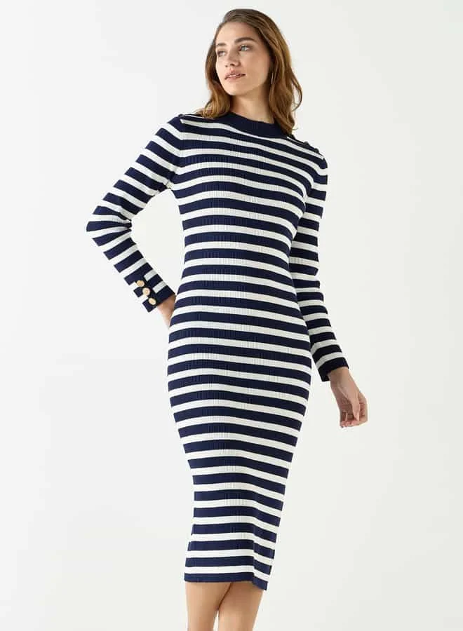 2Xtremz 2Xtremz Striped Bodycon Dress with Long Sleeves