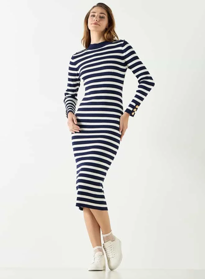 2Xtremz 2Xtremz Striped Bodycon Dress with Long Sleeves
